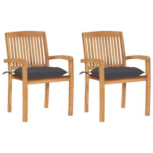 vidaXL Chaises de jardin lot de 2 et coussins anthracite Bois de teck