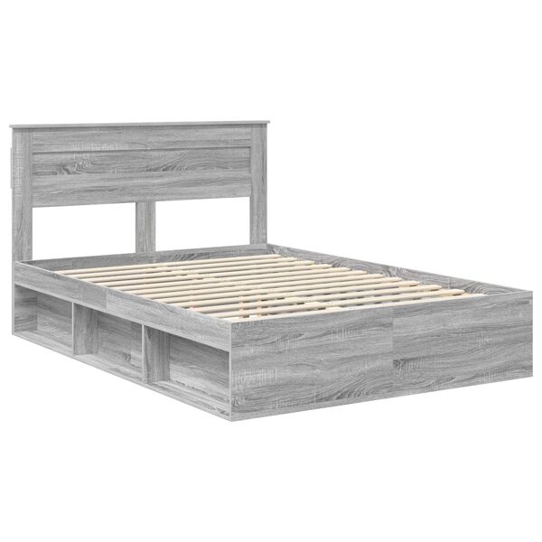vidaXL Cadre de lit Gris Sonoma 140 x 200 cm Bois de pin massif