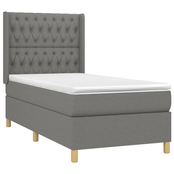 vidaXL Sommier &agrave; lattes de lit avec matelas Gris fonc&eacute; 90x200 cm Tissu