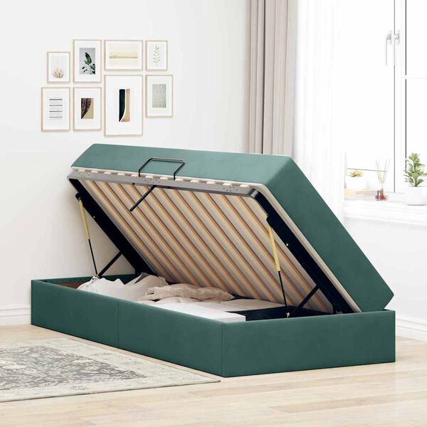 vidaXL Lit avec rangement et matelas Vert fonc&eacute; 90 x 190 cm Velours