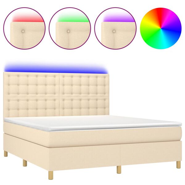 vidaXL Sommier &agrave; lattes de lit et matelas et LED Cr&egrave;me 180x200cm Tissu