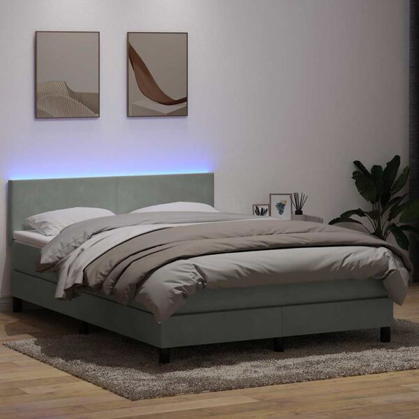 vidaXL Sommier &agrave; lattes de lit et matelas et LED gris clair 140x210cm velours