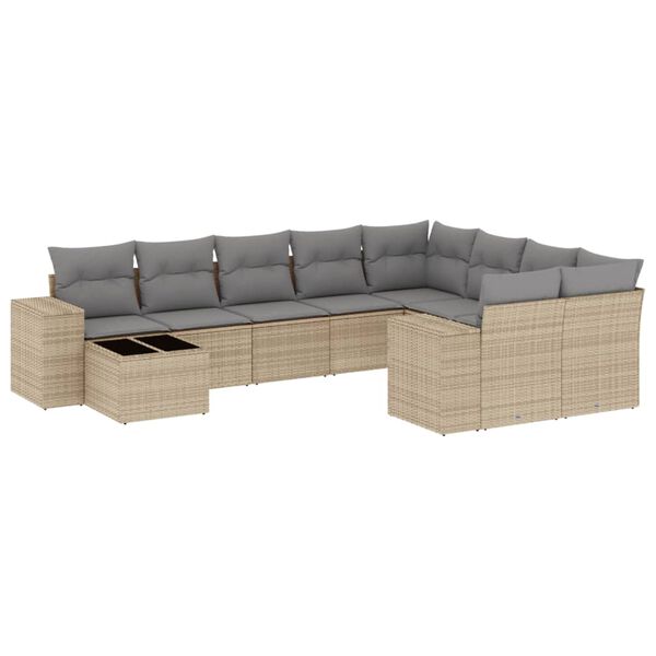vidaXL Salon de jardin avec coussins 10 pcs beige r&eacute;sine tress&eacute;e