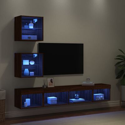 vidaXL Unités murales TV avec LED 5 pcs chêne marron bois d'ingénierie