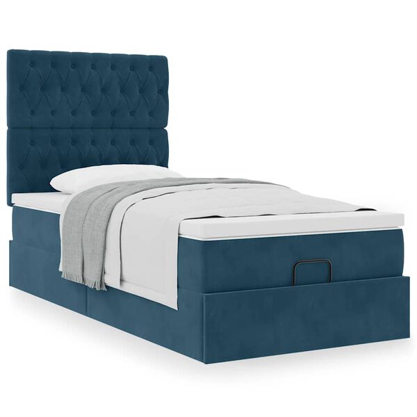 vidaXL Cadre de lit ottoman avec matelas bleu fonc&eacute; 100x200 cm velours