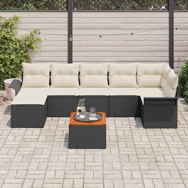 vidaXL Ensemble de canap&eacute; de jardin avec coussin 8 pcs Noir et Cr&egrave;me