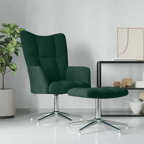 vidaXL Chaise de relaxation avec tabouret Vert fonc&eacute; Velours