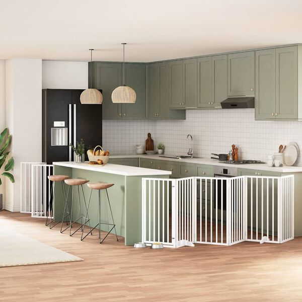 vidaXL Barri&egrave;re pour chien porte pliable 9panneaux blanc bois peuplier