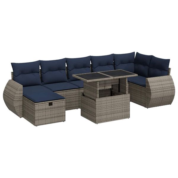 vidaXL Salon de jardin 8pcs avec coussins gris r&eacute;sine tress&eacute;e acacia