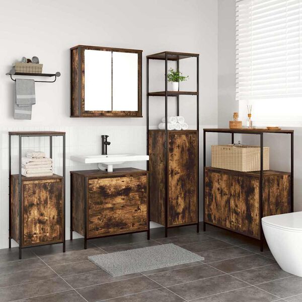 vidaXL Ensemble de mobilier de salle de bain avec &eacute;tag&egrave;re 5 pcs Marron