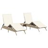 vidaXL Chaises longues lot de 2 avec table beige r&eacute;sine tress&eacute;e