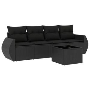 vidaXL Salon de jardin 5 pcs avec coussins noir r&eacute;sine tress&eacute;e