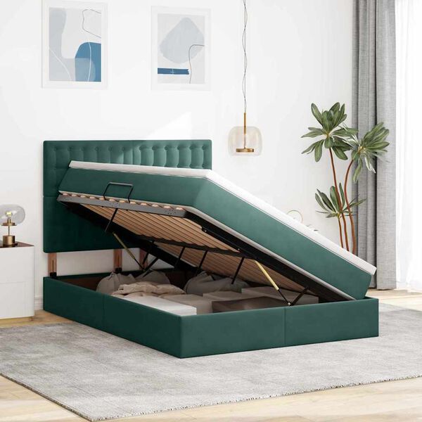 vidaXL Lit avec rangement et matelas Vert fonc&eacute; 140 x 190 cm Velours