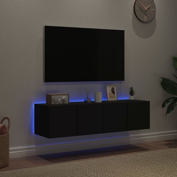 vidaXL Meubles TV muraux avec lumi&egrave;res LED 2 pcs noir 60x35x31 cm