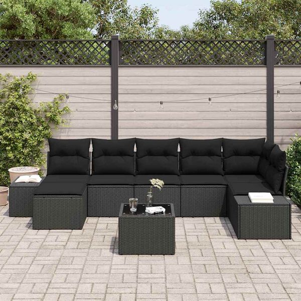 vidaXL Ensemble de canap&eacute; de jardin avec coussin 7 pcs Noir polyrotin