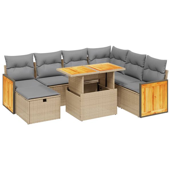 vidaXL Salon de jardin avec coussins 8 pcs beige r&eacute;sine tress&eacute;e