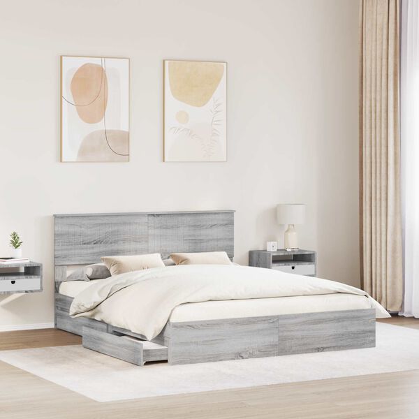 vidaXL Lit de Rangement Gris Sonoma 160 x 200 cm Bois d'ing&eacute;nierie