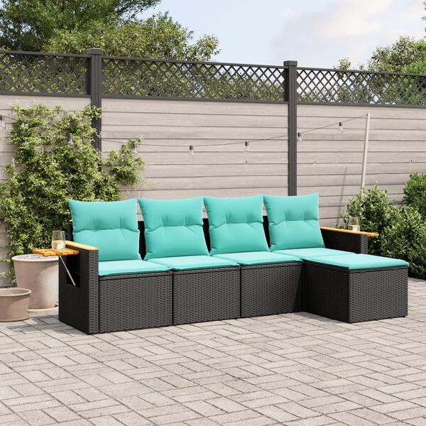 vidaXL Salon de jardin 5 pcs avec coussins noir résine tressée