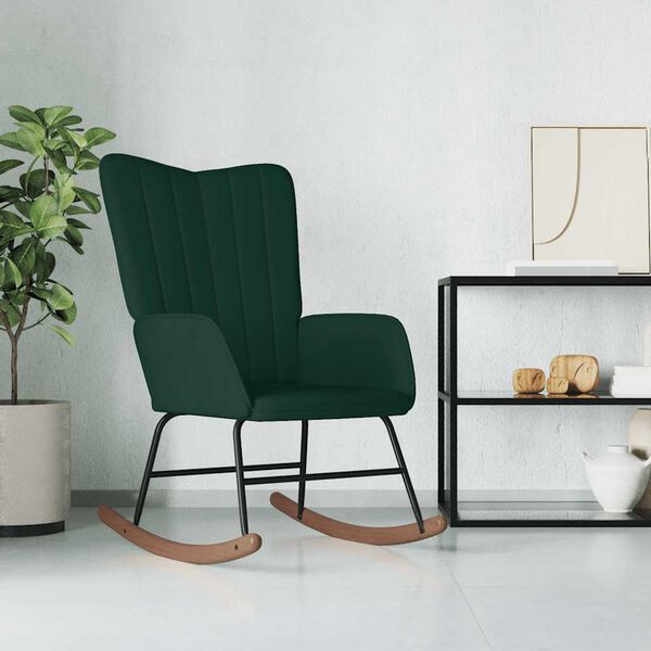 vidaXL Chaise &agrave; bascule Vert fonc&eacute; Velours