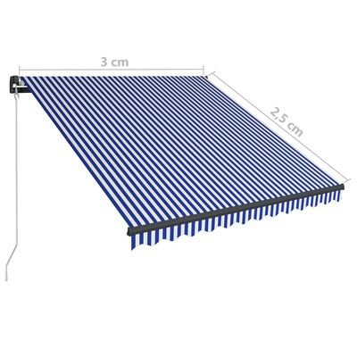 vidaXL Auvent manuel rétractable avec LED 300x250 cm Bleu et blanc