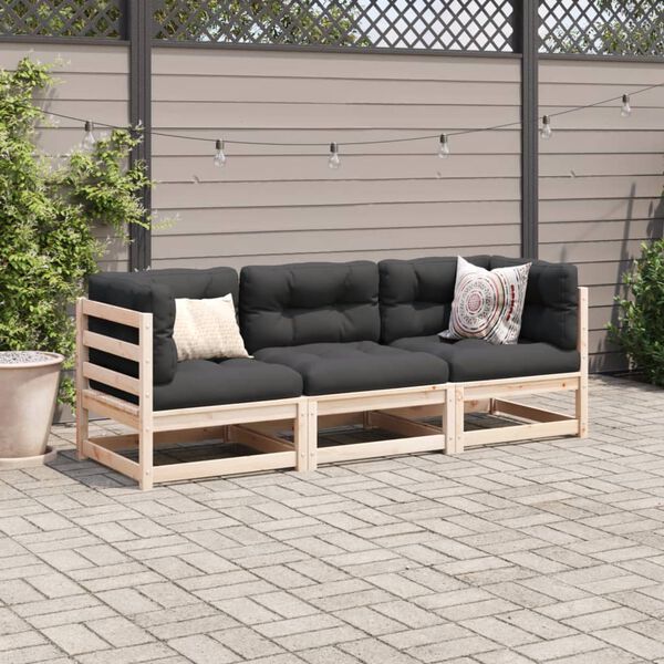 vidaXL Salon de jardin 3 pcs avec coussins bois de pin massif