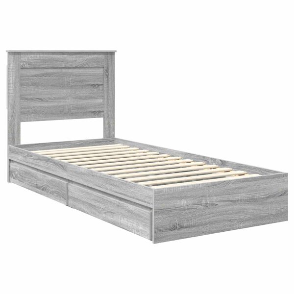 vidaXL Lit de Rangement Gris Sonoma 90 x 190 cm Bois d'ing&eacute;nierie
