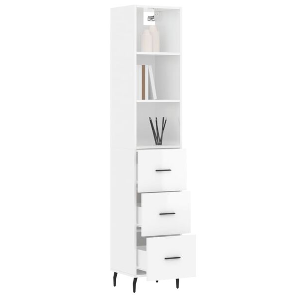 vidaXL Buffet haut Blanc brillant 34,5x34x180 cm Bois d'ing&eacute;nierie