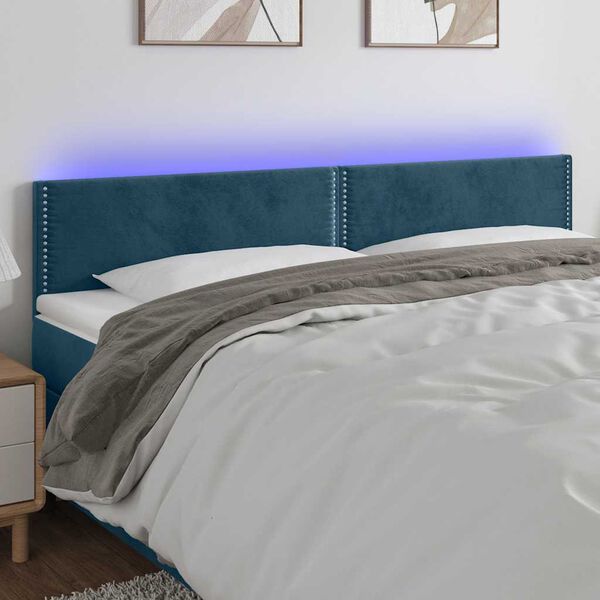 vidaXL T&ecirc;te de lit &agrave; LED Bleu fonc&eacute; 160x5x78/88 cm Velours