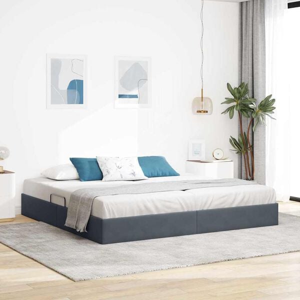vidaXL Lit de Rangement avec matelas Gris fonc&eacute; 200 x 200 cm Velours