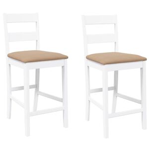 vidaXL Tabourets de bar avec coussins 2 pcs blanc bois massif d'h&eacute;v&eacute;a