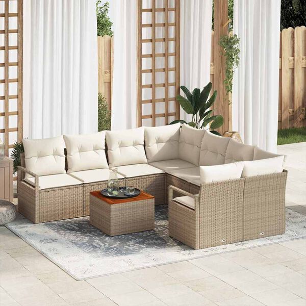 vidaXL Ensemble de canap&eacute; de jardin 9 pcs Beige et cr&egrave;me polyrotin