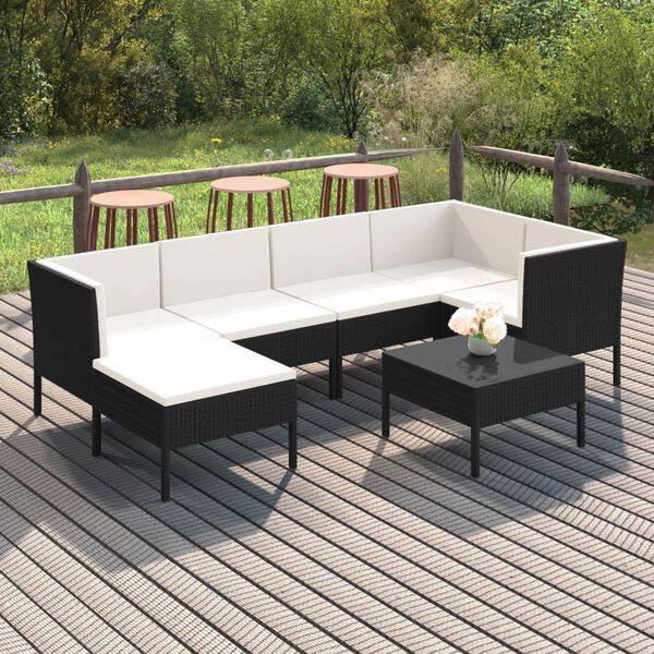 vidaXL Salon de jardin 7 pcs avec coussins R&eacute;sine tress&eacute;e Noir