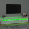 vidaXL Meuble TV avec lumi&egrave;res LED Blanc brillant 210x35x40 cm