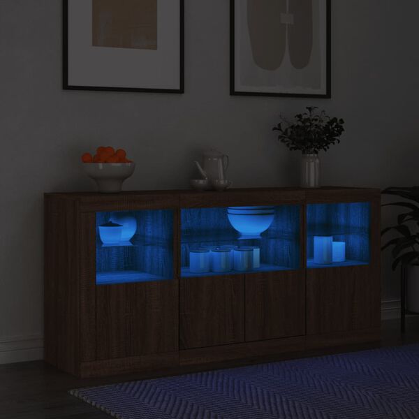 vidaXL Buffet avec lumi&egrave;res LED ch&ecirc;ne marron 142,5x37x67 cm