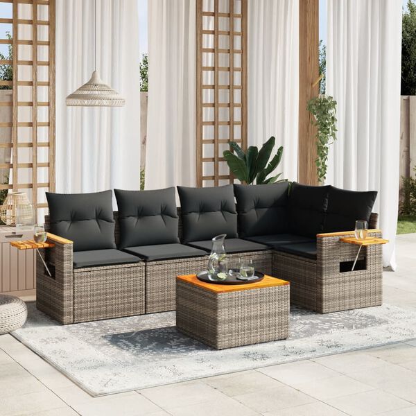 vidaXL Salon de jardin 6 pcs avec coussins gris r&eacute;sine tress&eacute;e