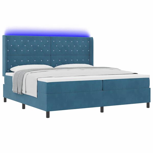 vidaXL Lit &agrave; ressorts avec matelas avec LED Bleu 200 x 200 cm Velours