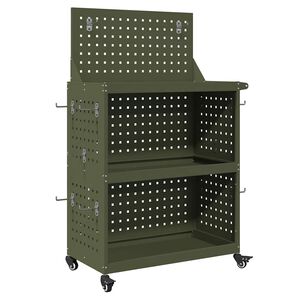 vidaXL Chariot &agrave; outils avec &eacute;tag&egrave;re Vert olive 65 x 35 x 111 cm