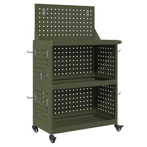 vidaXL Chariot &agrave; outils avec &eacute;tag&egrave;re Vert olive 65 x 35 x 111 cm