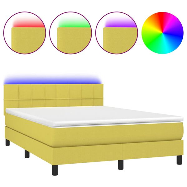 vidaXL Sommier &agrave; lattes de lit avec matelas LED Vert 140x190 cm Tissu