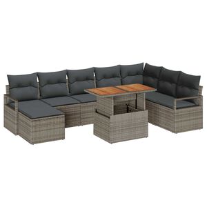 vidaXL Ensemble de canap&eacute; de jardin 9 pcs Gris Poly rotin