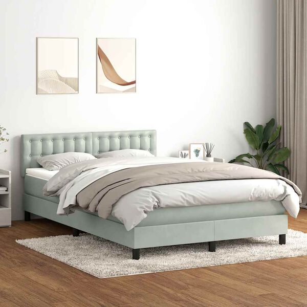 vidaXL Sommier &agrave; lattes de lit et matelas et LED gris clair 160x220cm velours