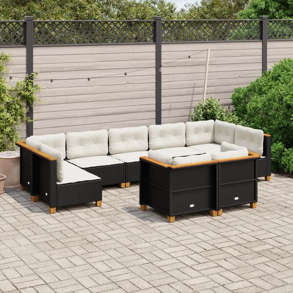 vidaXL Salon de jardin 9 pcs avec coussins noir r&eacute;sine tress&eacute;e