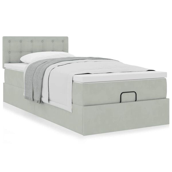 vidaXL Cadre de lit ottoman et matelas gris clair 100x200 cm velours
