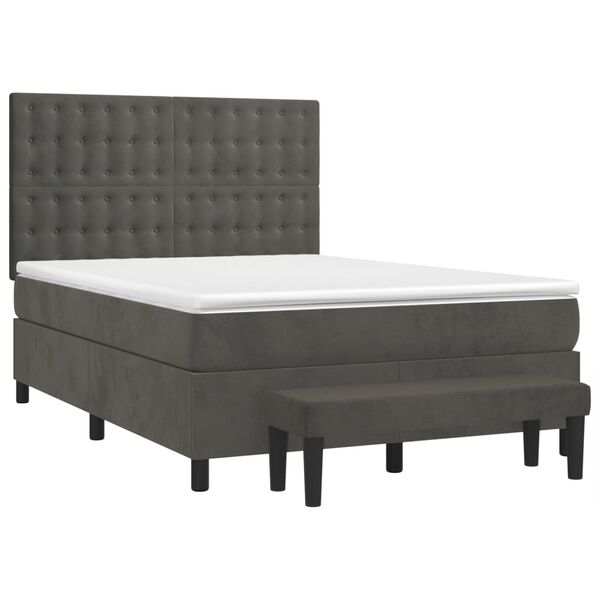 vidaXL Sommier &agrave; lattes de lit et matelas Gris fonc&eacute; 140x190cm Velours