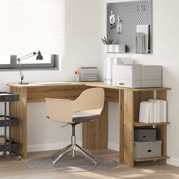 vidaXL Bureau d'angle avec rangement avec étagère chêne artisanal