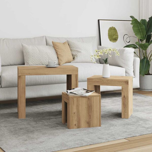 vidaXL Tables basses gigognes 3 pcs ch&ecirc;ne artisanal bois d'ing&eacute;nierie