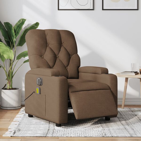 vidaXL Fauteuil inclinable de massage &eacute;lectrique marron tissu