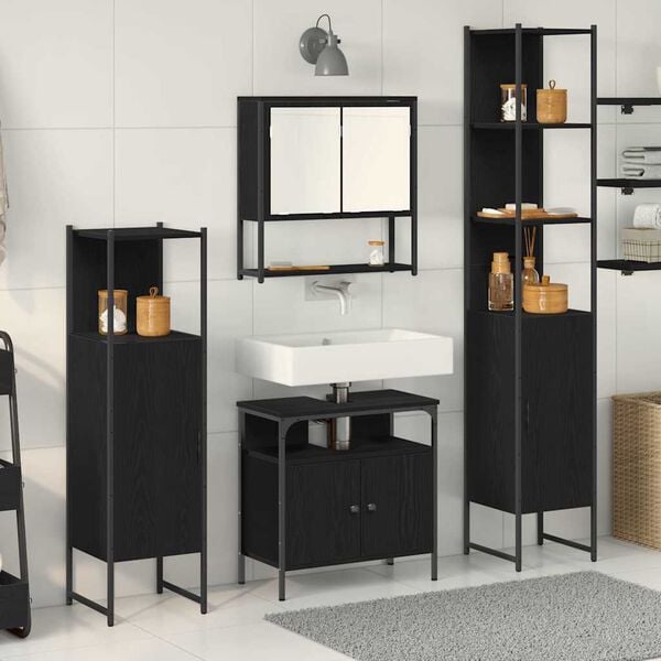 vidaXL Ensemble de mobilier de salle de bain 4 pcs Ch&ecirc;ne noir