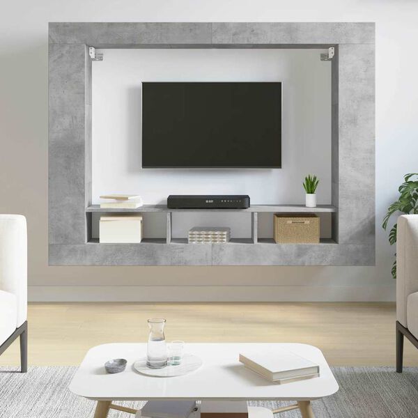 vidaXL Meuble TV gris b&eacute;ton 152x22x113 cm bois d'ing&eacute;nierie