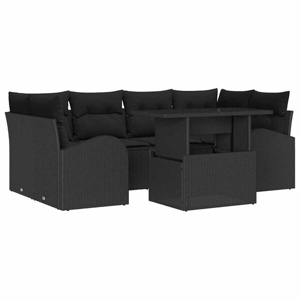 vidaXL Ensemble de canap&eacute; de jardin avec coussin 7 pcs Noir Poly rotin
